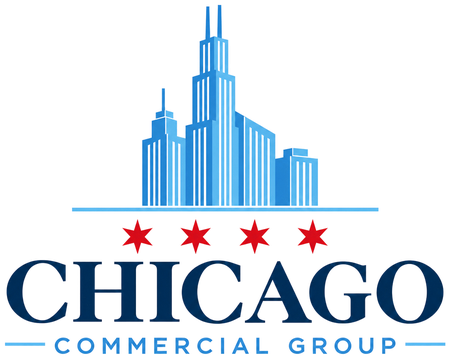 Chicago Commercial Group logo: Chicago skyline above four red stars
